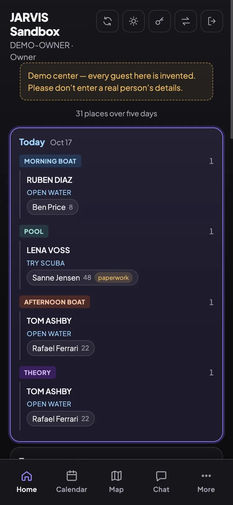 The JARVIS App home page