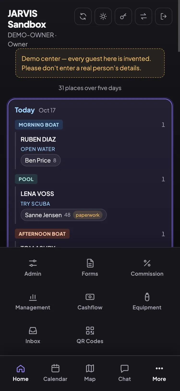 The JARVIS App menu of pages